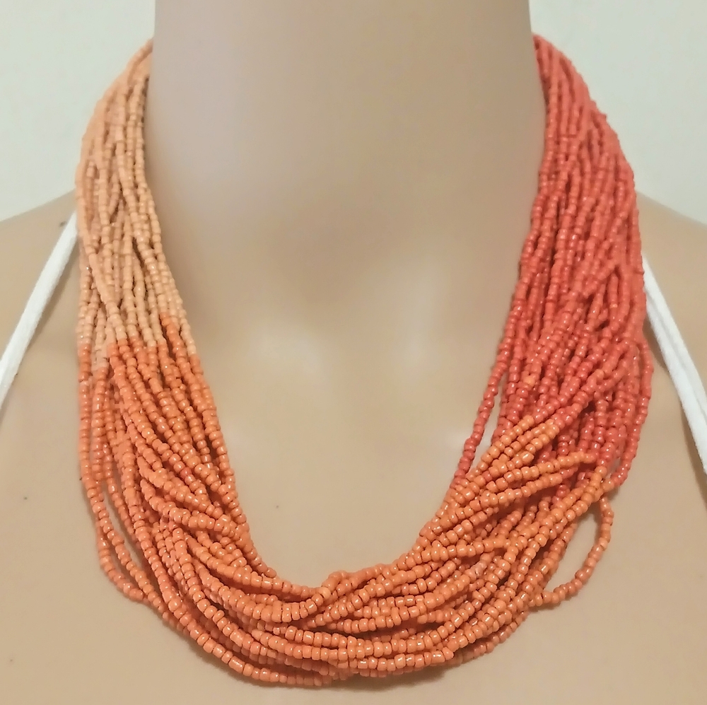 Ombre Coral Orange Seed Beed Layered Necklace